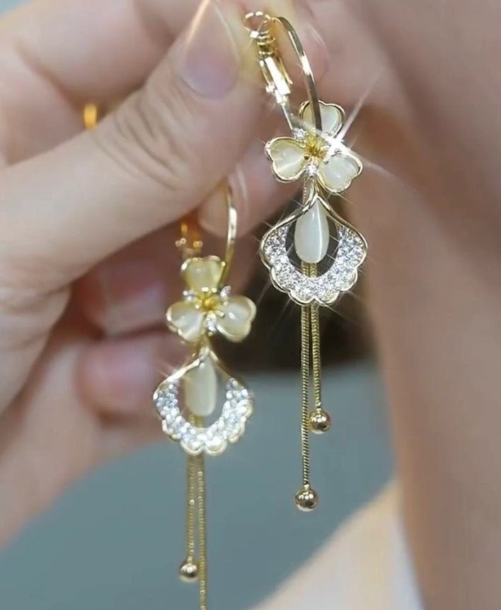 Pendientes de borlas con forma de ojo de gato y flores para mujer