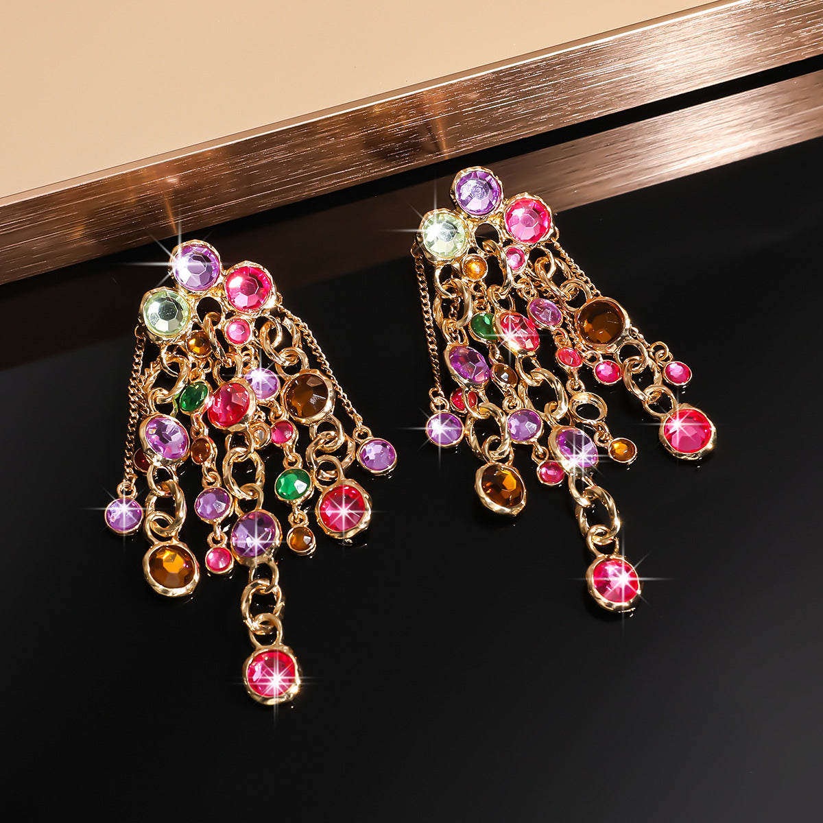 Fashion Bohemian Long Chain Diamond Tassel Earrings For Women