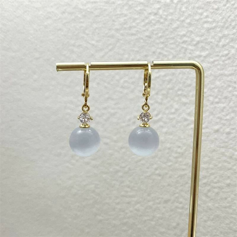 S925 Silver Needle Cat's Eye Earrings Small and Exquisite Earrings