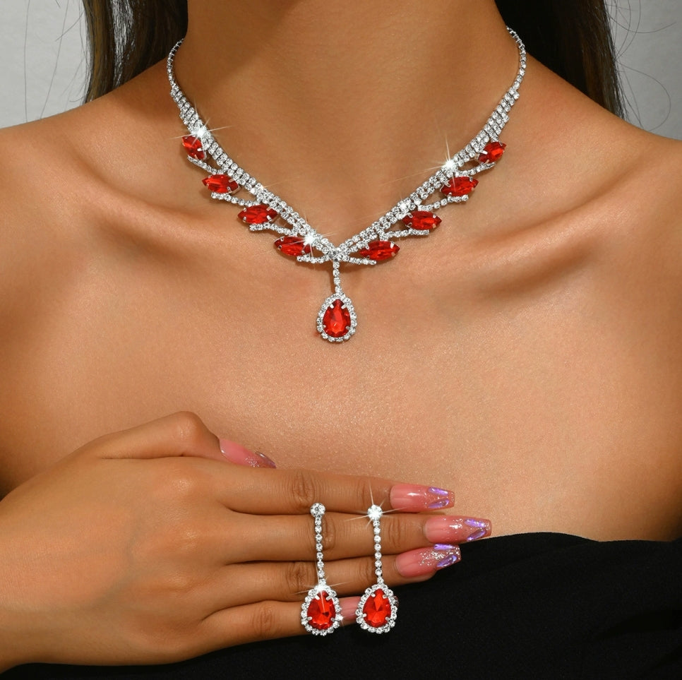 Women's Luxury Diamond Necklace Earrings Jewelry Gift Set