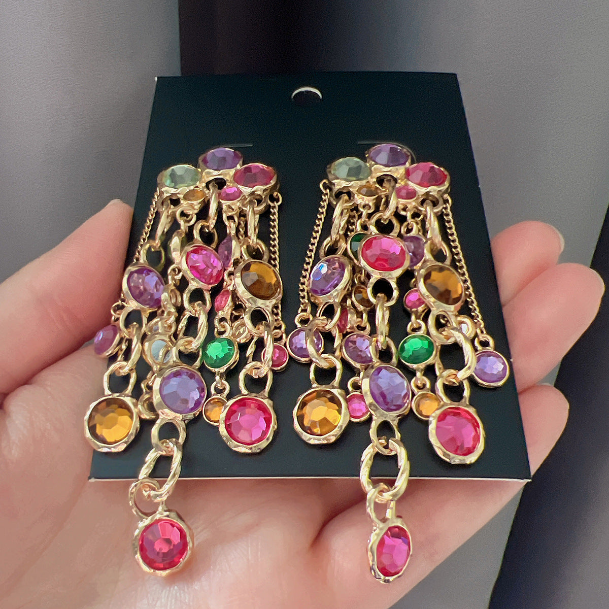 Fashion Bohemian Long Chain Diamond Tassel Earrings For Women