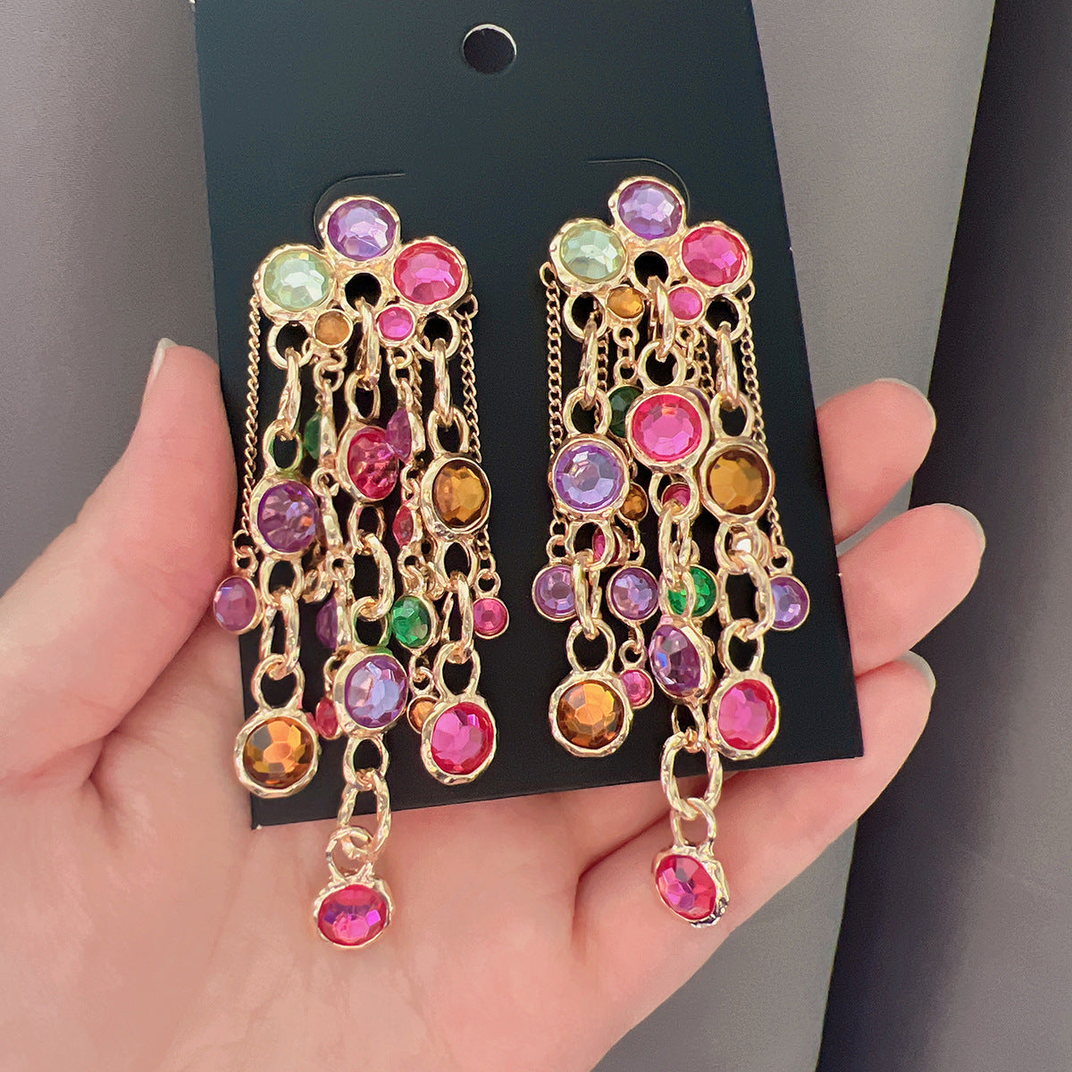 Fashion Bohemian Long Chain Diamond Tassel Earrings For Women