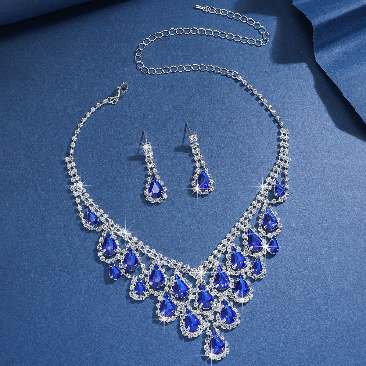 Elegant Geometric Water Drop Tassel Necklace Earrings + Pendant Jewelry Set