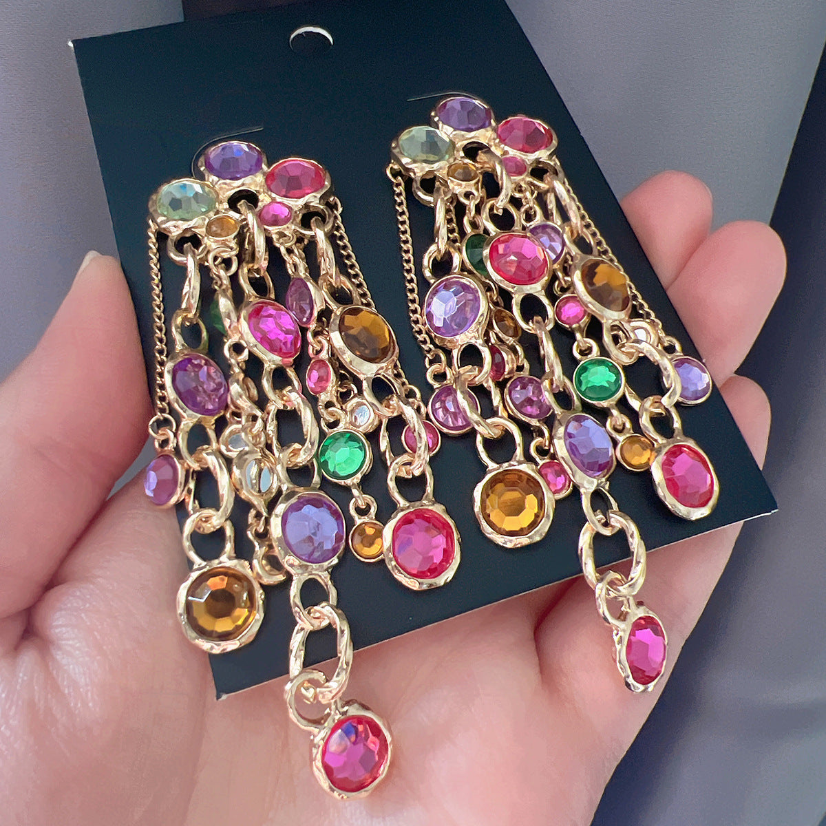 Fashion Bohemian Long Chain Diamond Tassel Earrings For Women