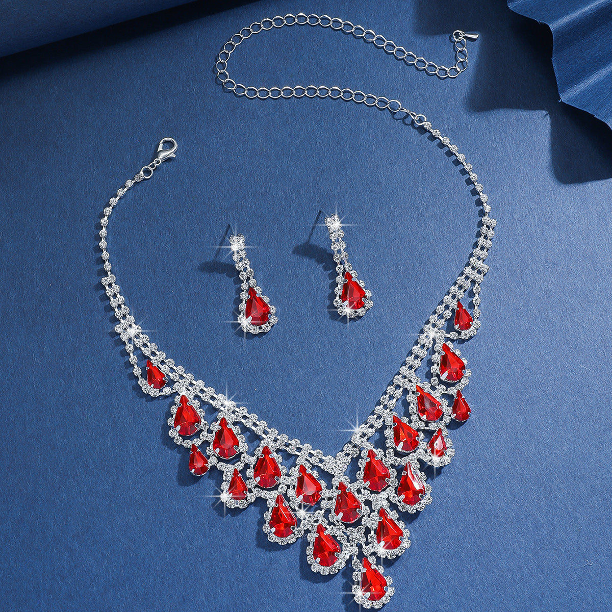 Elegant Geometric Water Drop Tassel Necklace Earrings + Pendant Jewelry Set