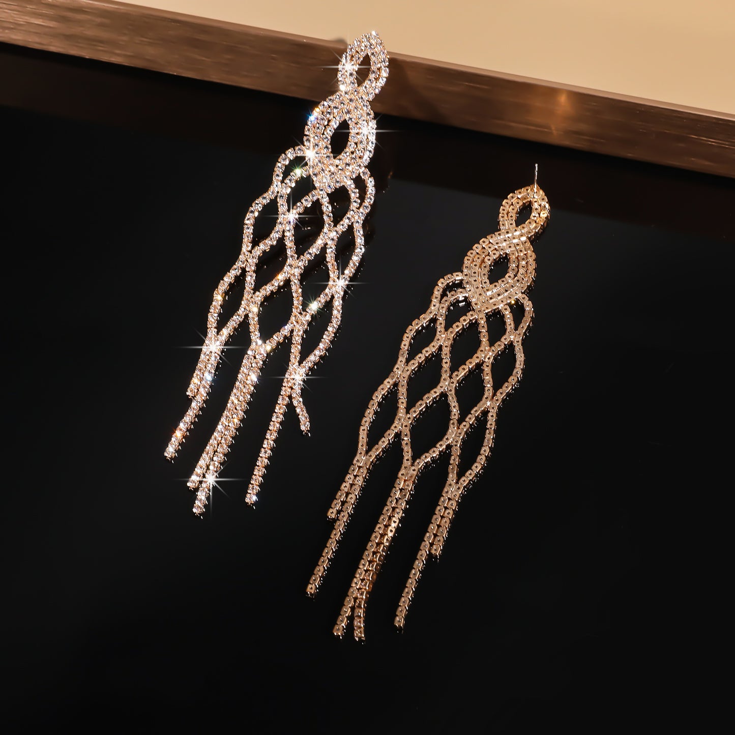 Women's Fashion Earrings Full Diamond Long Tassel Earrings Party Dress Accessories