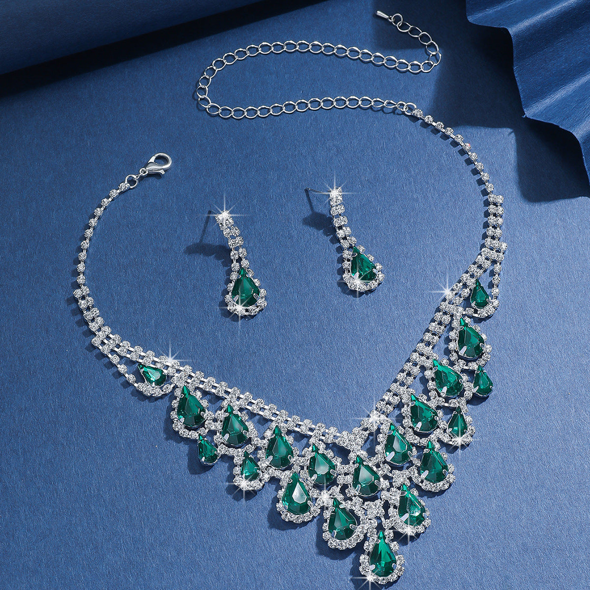 Elegant Geometric Water Drop Tassel Necklace Earrings + Pendant Jewelry Set