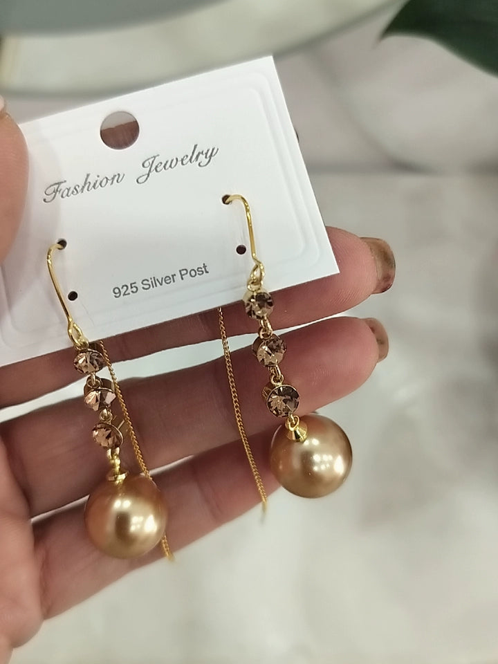 Women's Long Tassel Champagne Pearl Earrings