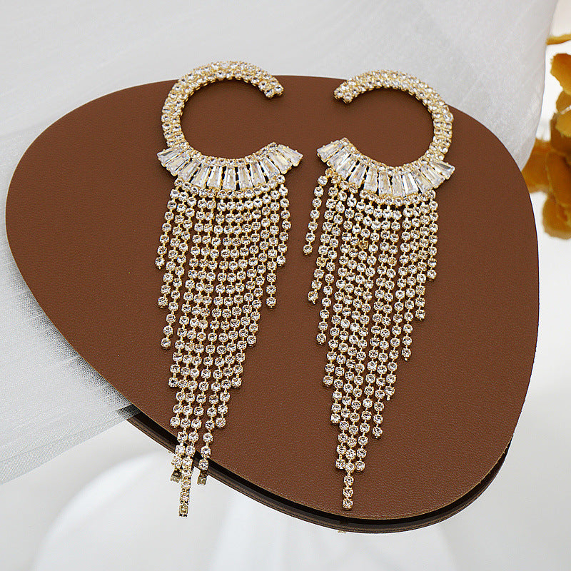 Temperament Simple Tassel Zirconia Long Earrings Rhinestone Retro Accessories