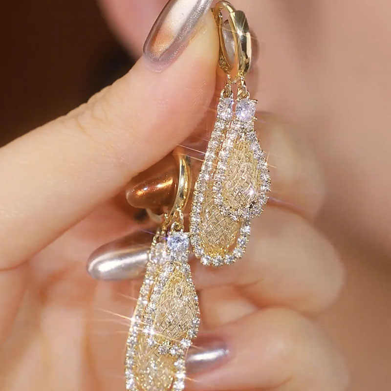 Stylish And Elegant Zircon Teardrop Mesh Earrings For Women