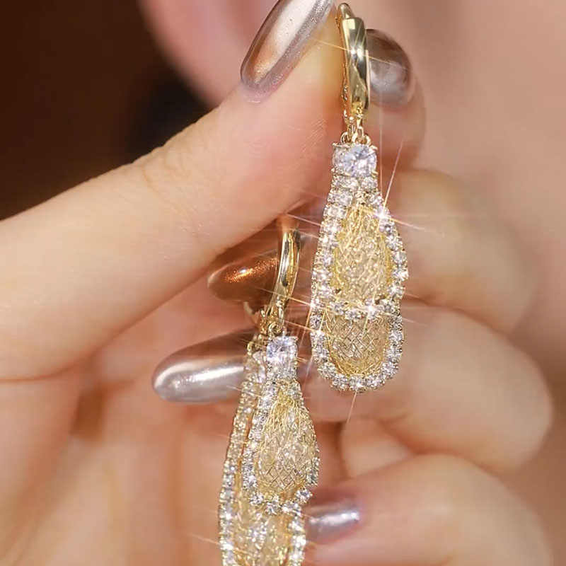 Stylish And Elegant Zircon Teardrop Mesh Earrings For Women