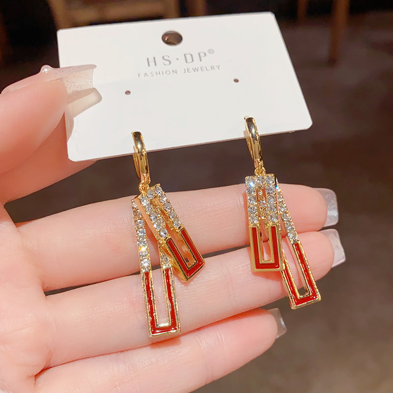 Simple And Fashionable Advanced Geometric Zircon Oil Drop Earrings