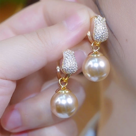 Women's Stylish Full Diamond Tulip Pearl Earrings