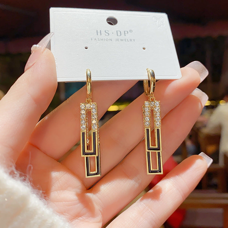 Simple And Fashionable Advanced Geometric Zircon Oil Drop Earrings