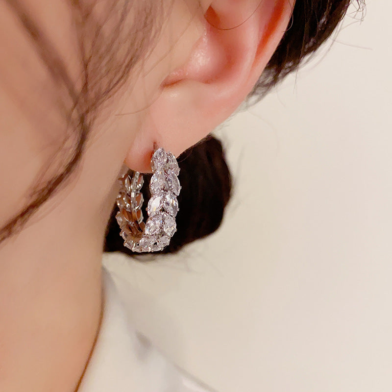 Fashionable And Exquisite Zircon Wheat Ear Hoop Earrings