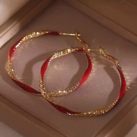 Women's Vintage-Style Red Enamel Hoop Earrings