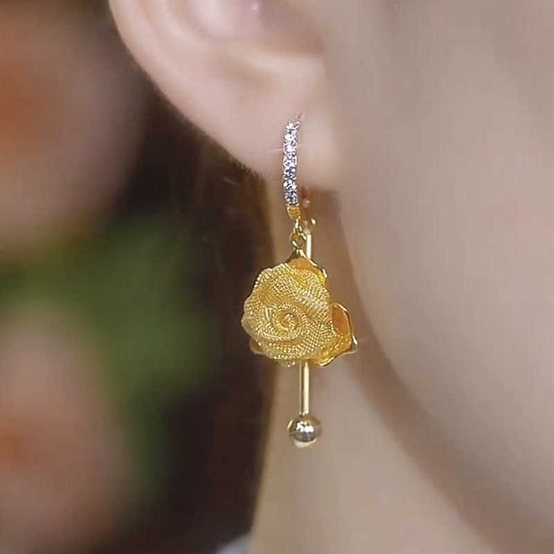 Discount Mesh Ball Rose Flower Earrings For Women