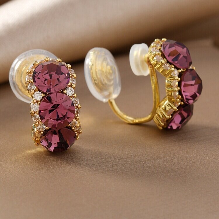 Elegant Purple Rhinestone Versatile Earrings — Women's Accessories