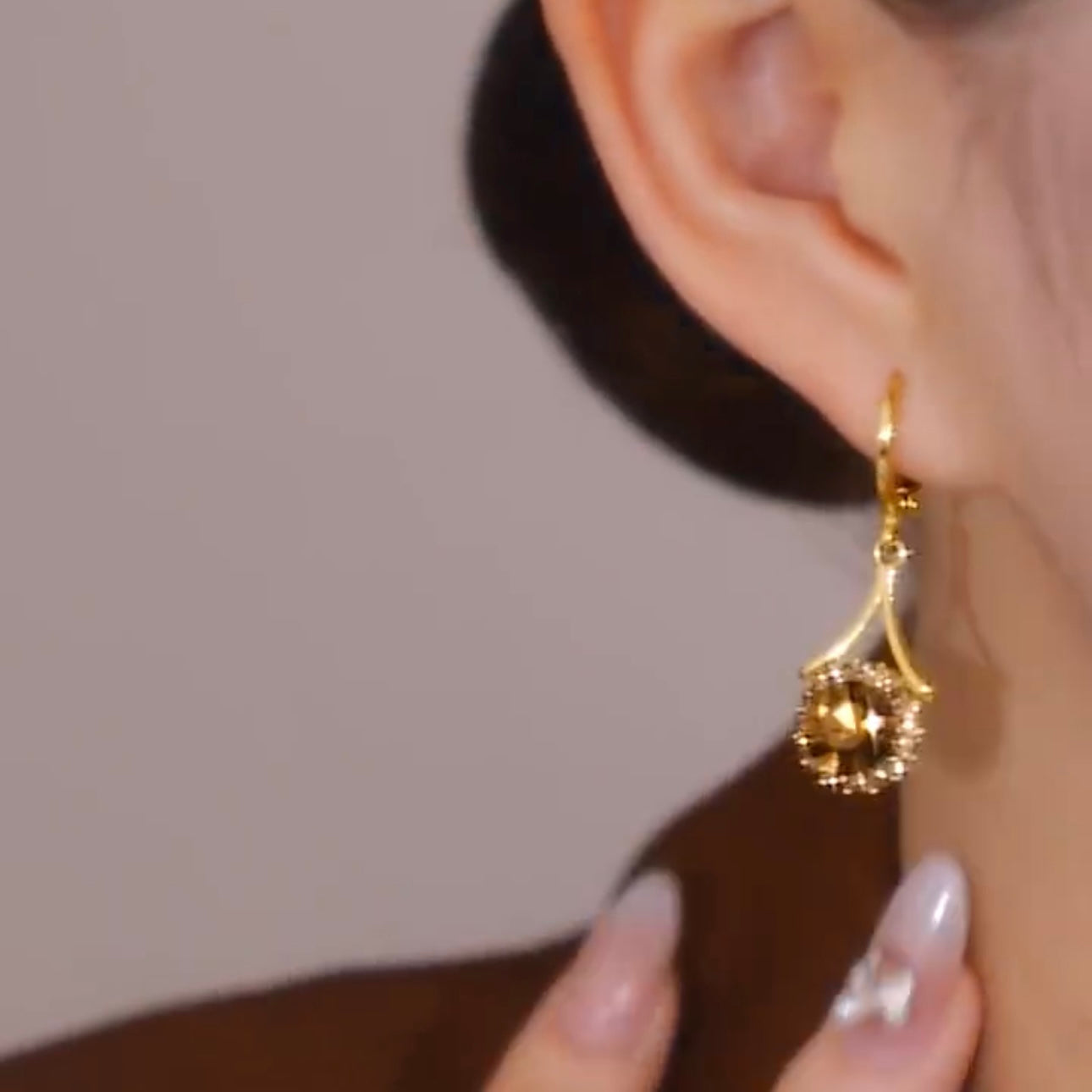 Micro-Diamond-Studded Elegant Round Brown Earrings For Women