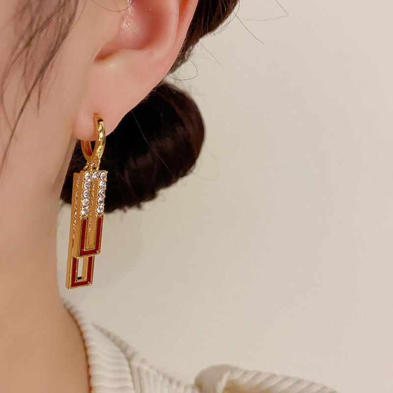 Simple And Fashionable Advanced Geometric Zircon Oil Drop Earrings