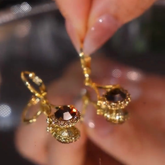 Micro-Diamond-Studded Elegant Round Brown Earrings For Women