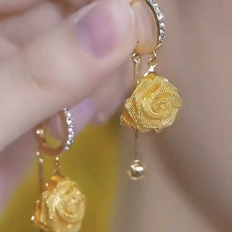 Discount Mesh Ball Rose Flower Earrings For Women