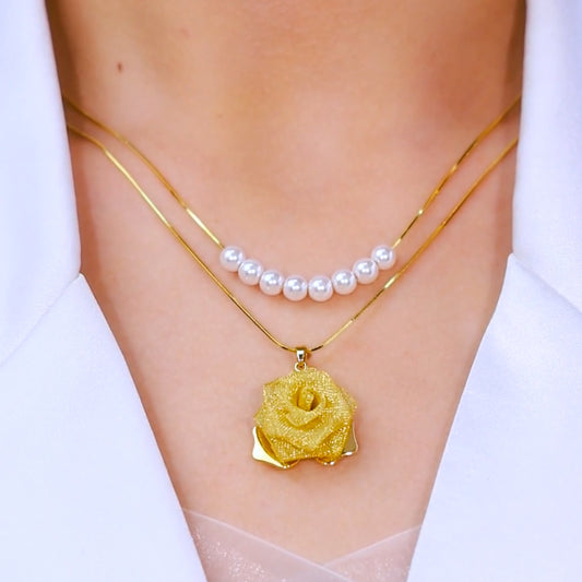 Golden Rose Pearl Necklace Women's Accessories