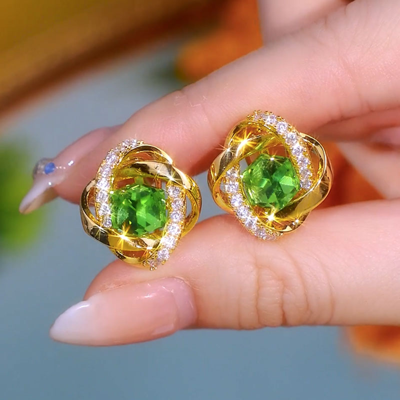Wrapped Square Zircon Earrings With Super Sparkling Temperament And Popular Accessories