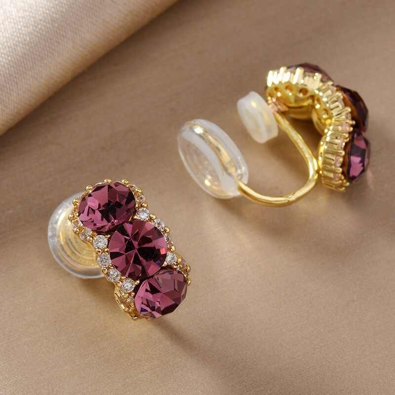 Elegant Purple Rhinestone Versatile Earrings — Women's Accessories
