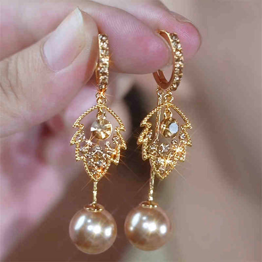 Brown Diamond Leaf Pearl Earrings Women'S Accessories