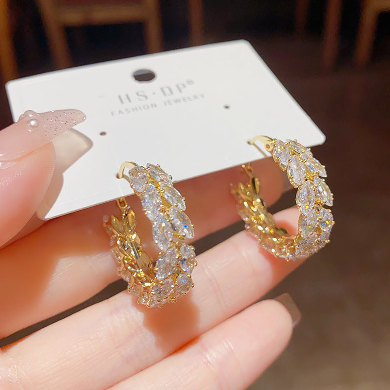 Fashionable And Exquisite Zircon Wheat Ear Hoop Earrings