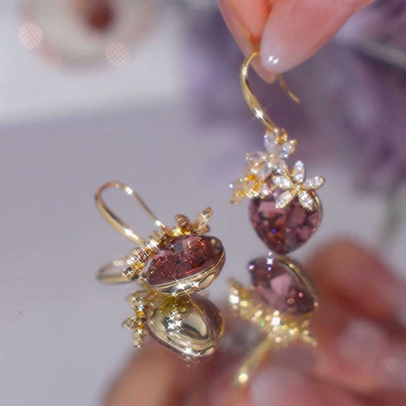 Crystal Zircon Personality Purple Flower Ear Hook Temperament Earrings