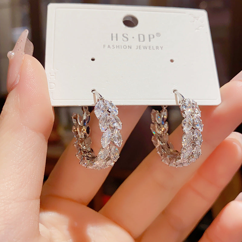 Fashionable And Exquisite Zircon Wheat Ear Hoop Earrings
