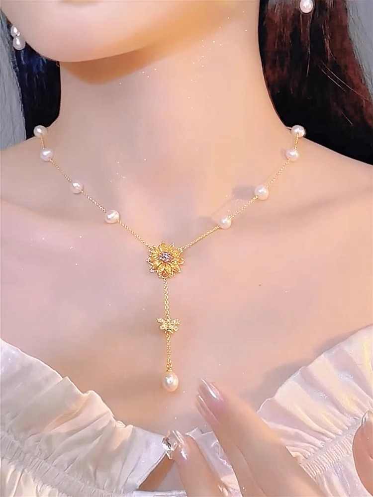 Sunflower Flower Starry Pearl Necklace Women's Accessories