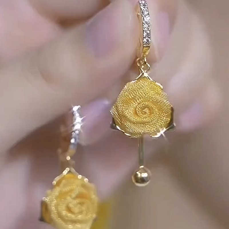Discount Mesh Ball Rose Flower Earrings For Women