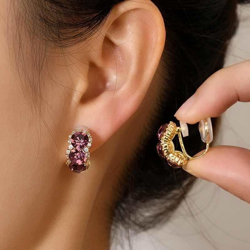 Elegant Purple Rhinestone Versatile Earrings — Women's Accessories