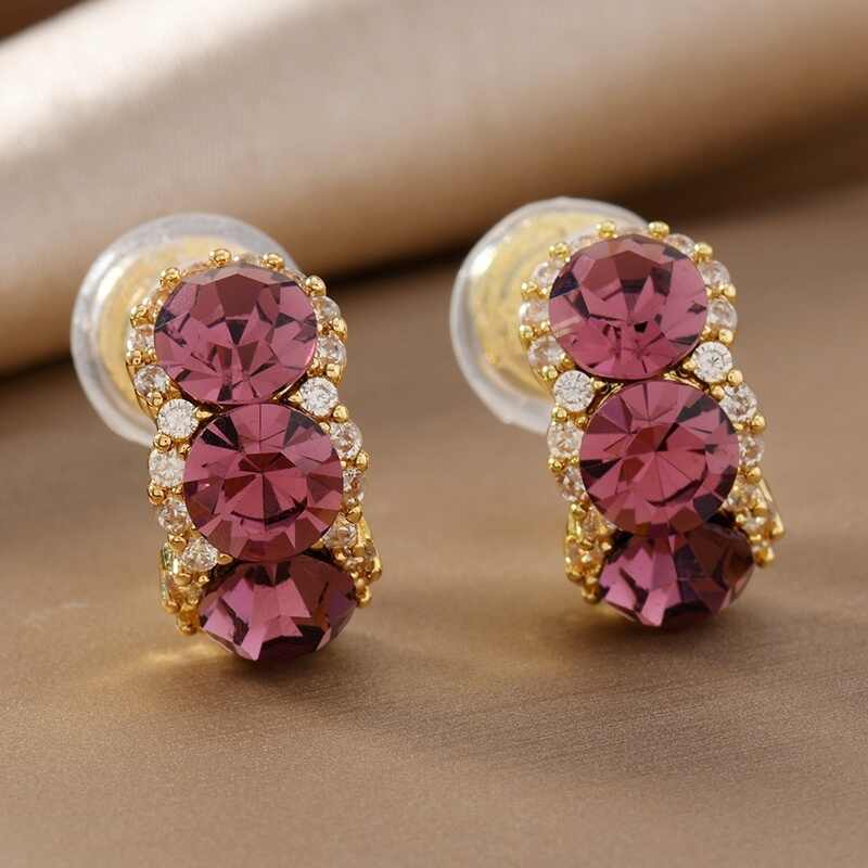 Elegant Purple Rhinestone Versatile Earrings — Women's Accessories