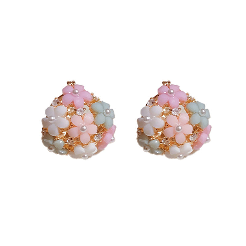 Fresh Zircon Pearl Flower Basket Earrings Women's Design Versatile Earrings
