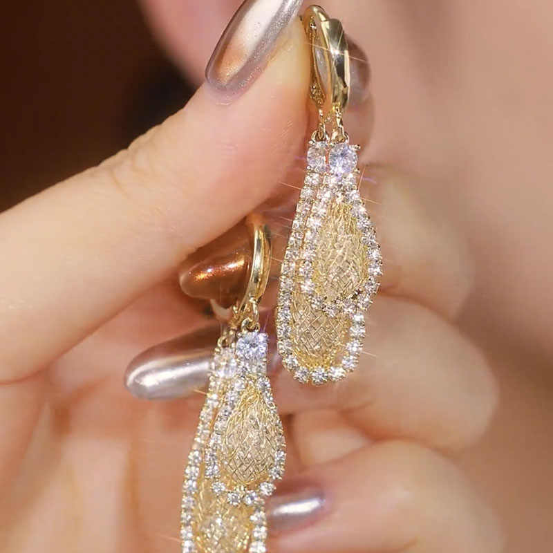 Stylish And Elegant Zircon Teardrop Mesh Earrings For Women