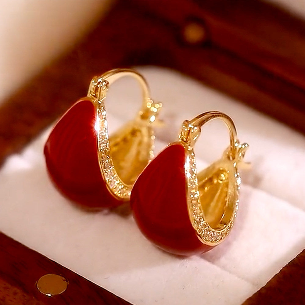 Stylish Retro Red Enamel and Zircon Earrings