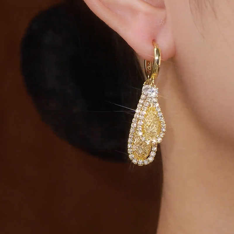 Stylish And Elegant Zircon Teardrop Mesh Earrings For Women