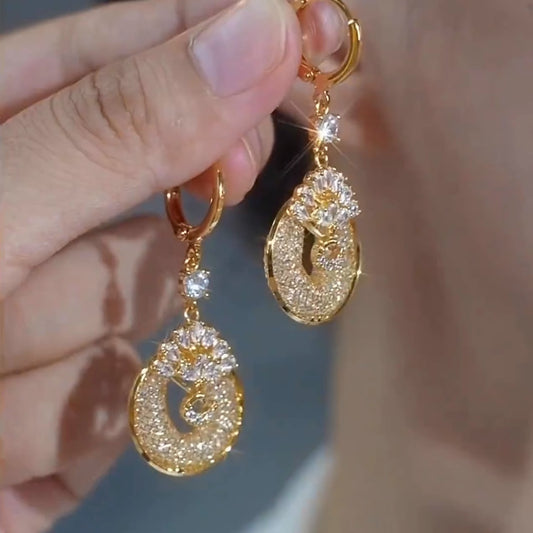 Stylish Golden Diamond Pendant Earrings For Women Accessories