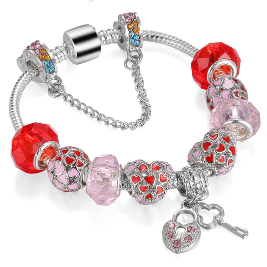 Pulsera de cuentas exquisita y de moda con colgante de llave de diamante de aleación
