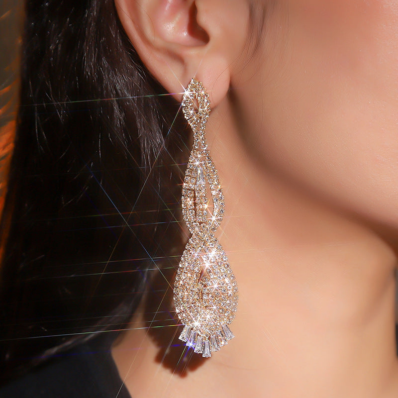 Exaggerated Super Long Earrings Rhinestone Zircon Earrings Dress Party Accessories
