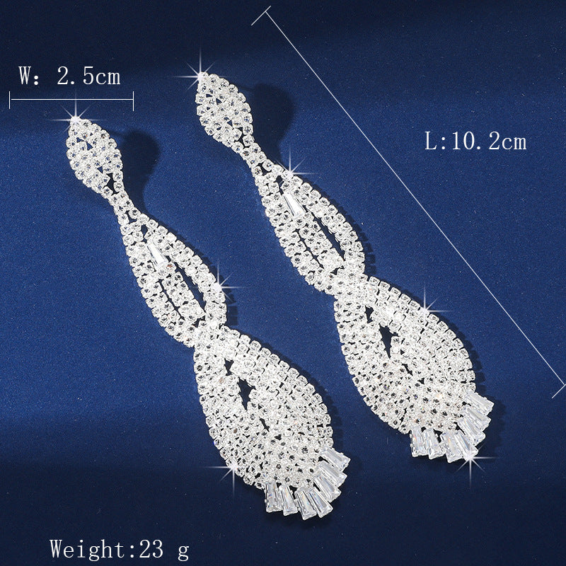 Exaggerated Super Long Earrings Rhinestone Zircon Earrings Dress Party Accessories