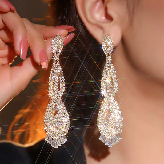 Exaggerated Super Long Earrings Rhinestone Zircon Earrings Dress Party Accessories