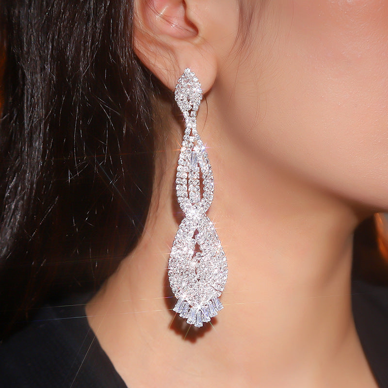 Exaggerated Super Long Earrings Rhinestone Zircon Earrings Dress Party Accessories