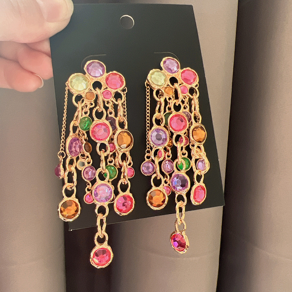 Fashion Bohemian Long Chain Diamond Tassel Earrings For Women