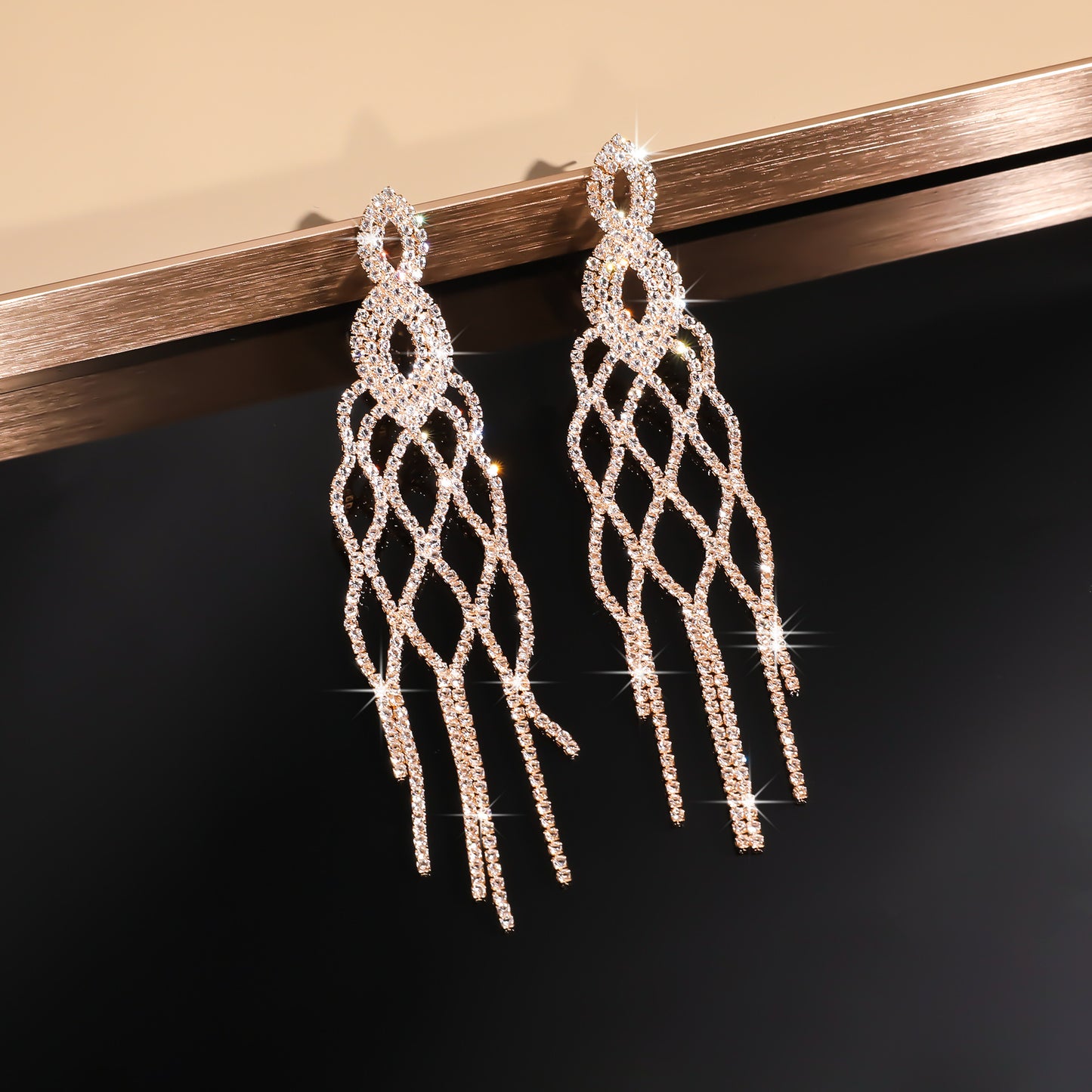 Women's Fashion Earrings Full Diamond Long Tassel Earrings Party Dress Accessories