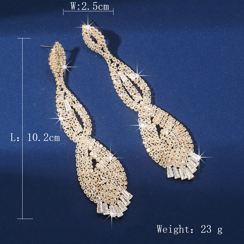 Exaggerated Super Long Earrings Rhinestone Zircon Earrings Dress Party Accessories